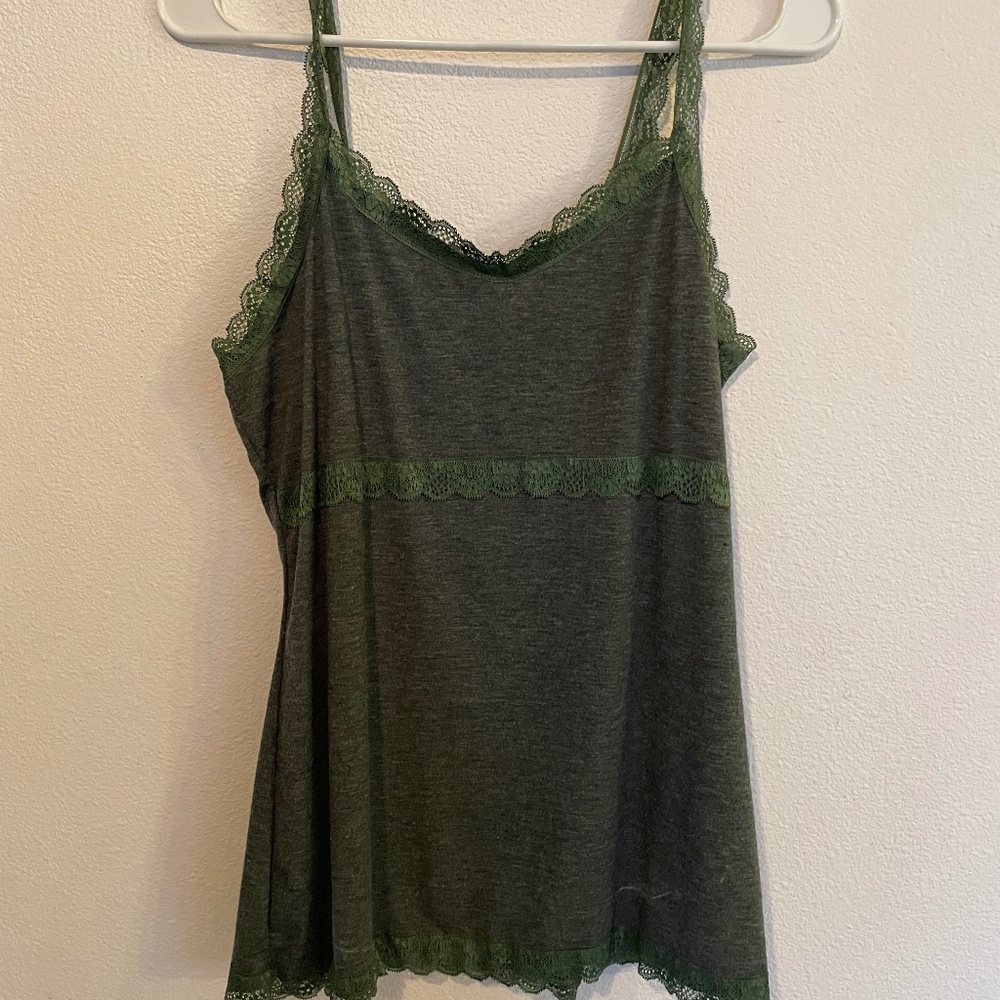 Green Lace Trim Tank Top
